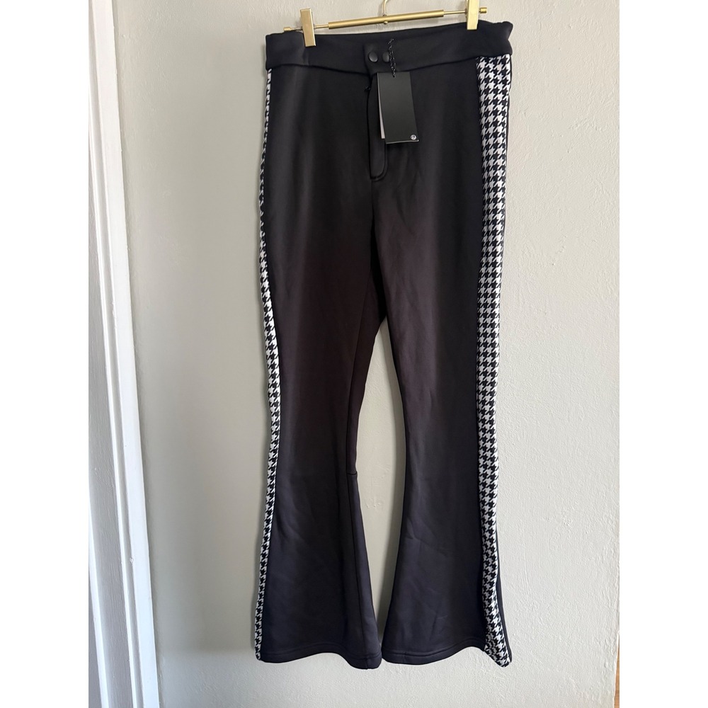 Threadbare Ski Pants Black Houndstooth Side Stripe Flare Leg Fleece Lined NWT 8